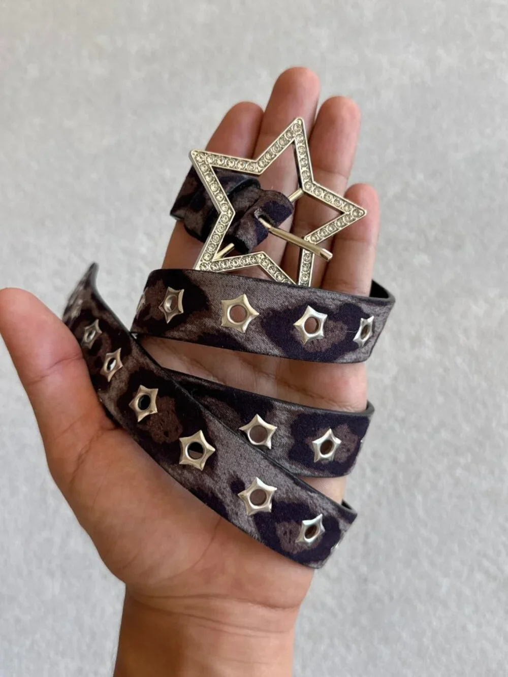 Brown Cheetah Rhinestone Star Belt